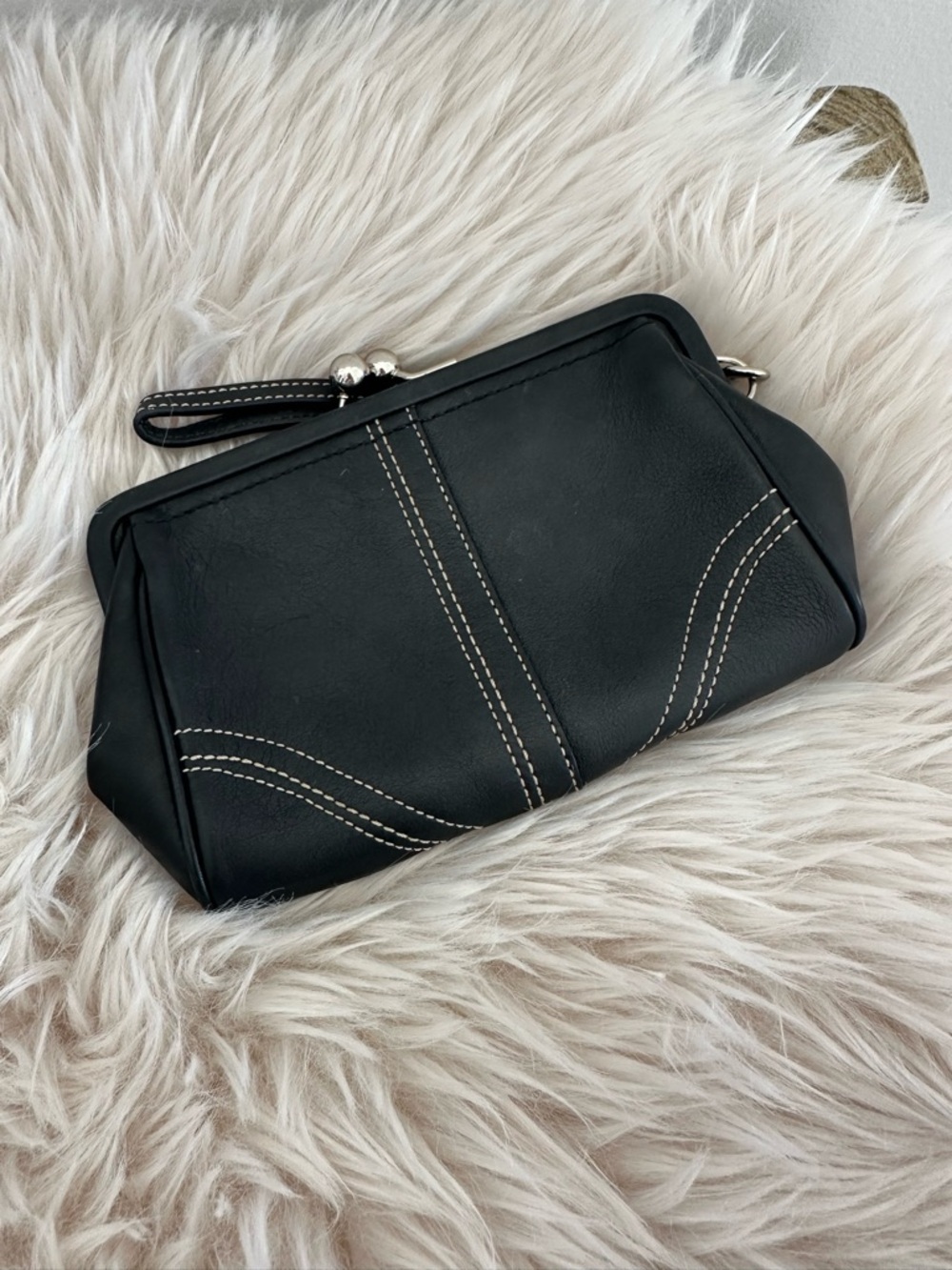 Black Wristlet Clutch with Contrast Stitching - Picture 3 of 5